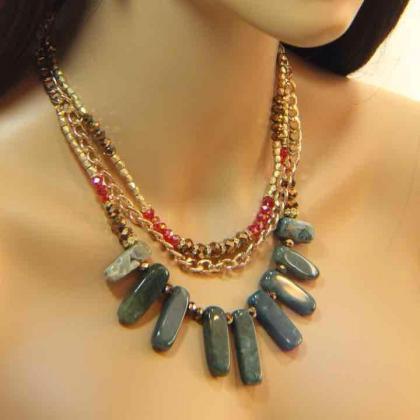 Gold Gilded Agate Natural Stone Chain Crystal..